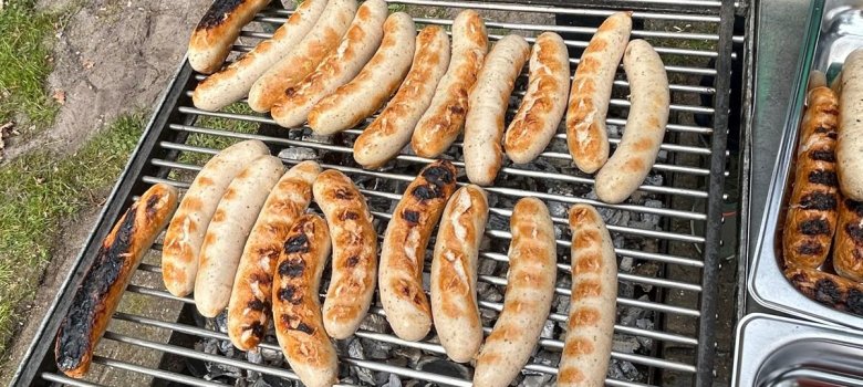 The sausages are on the grill