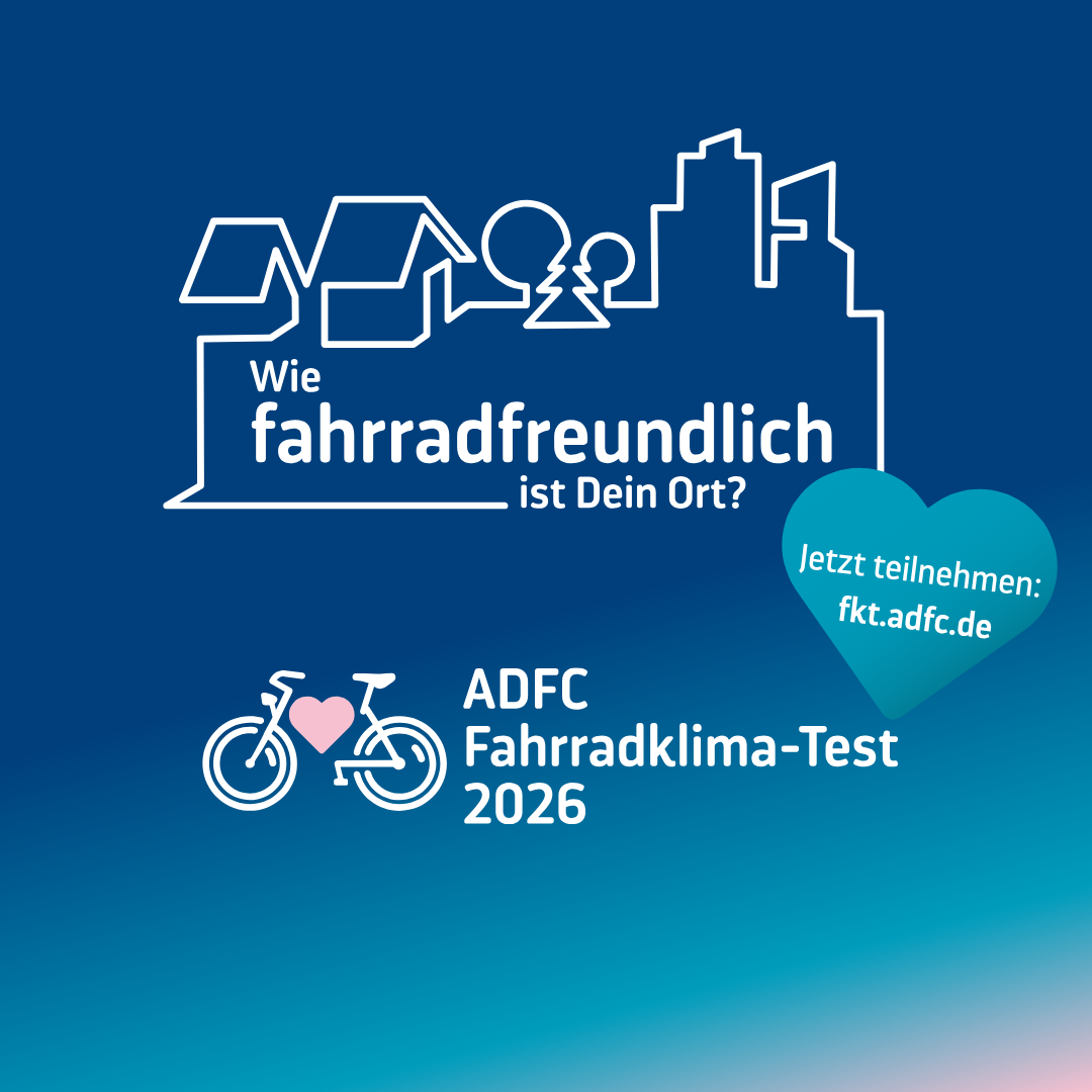 How bike-friendly is your town? Image for the survey featuring a drawn bicycle and a skyline