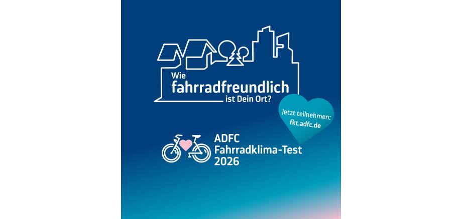 FKT26: Sharepics FKT - FKT26_KeyVisual_square_1080x1080 How bike-friendly is your town? Image for the survey featuring a drawn bicycle and a skyline