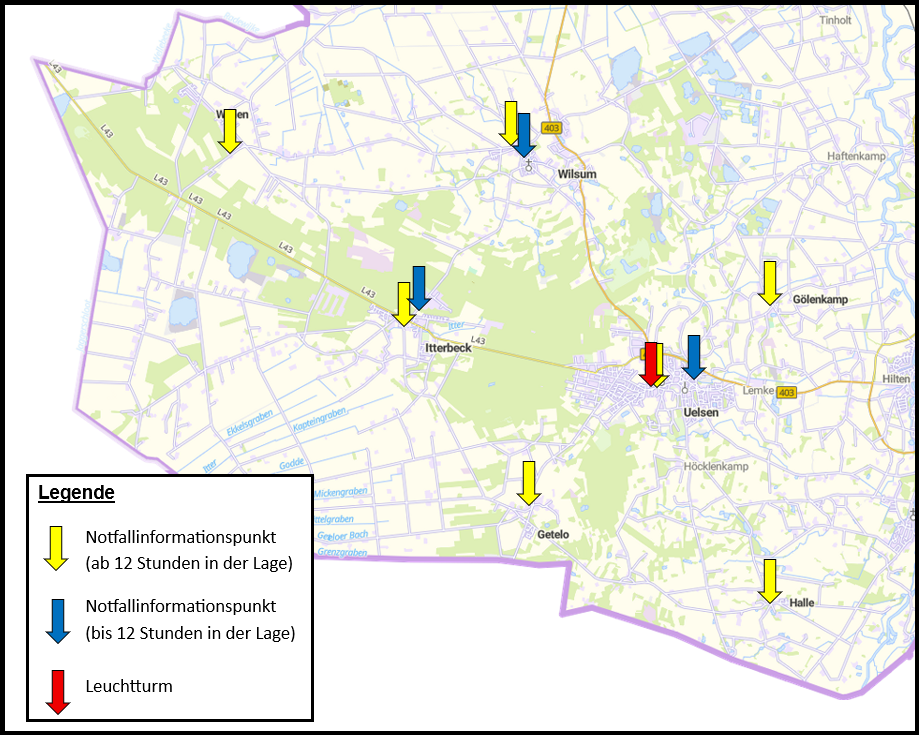 Mapa con los puntos de información de emergencia