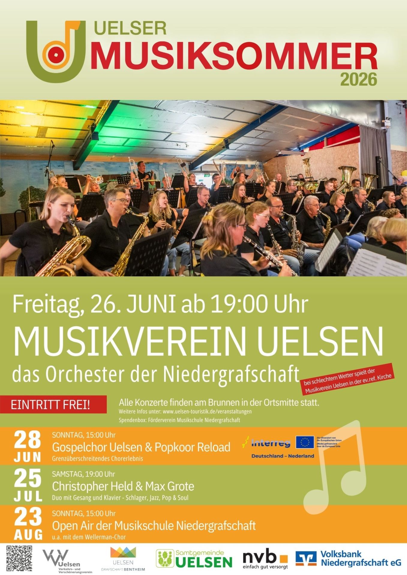 Reclame voor het optreden van de muziekvereniging tijdens de Uelser Musiksommer