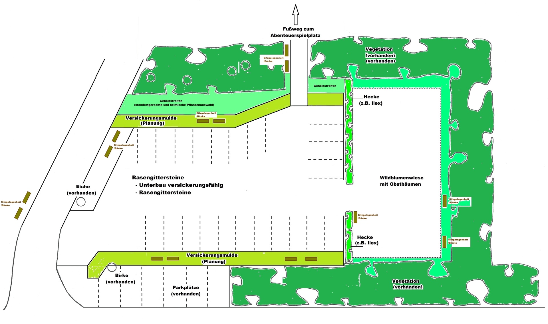Skizze des neuen Parkplatzes beim Abenteuerspielplatz