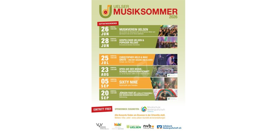 Plakat mit dem gesamten Programm Uelser Musiksommer
