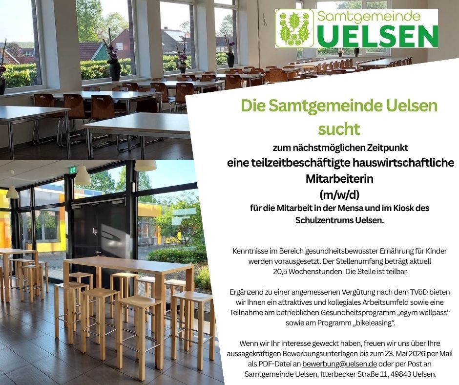 Anzeige für die Stellenausschreibung einer Mitarbeiter/-in in der Mensa