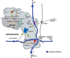Karte Grafschaft Bentheim mit Autobahnen